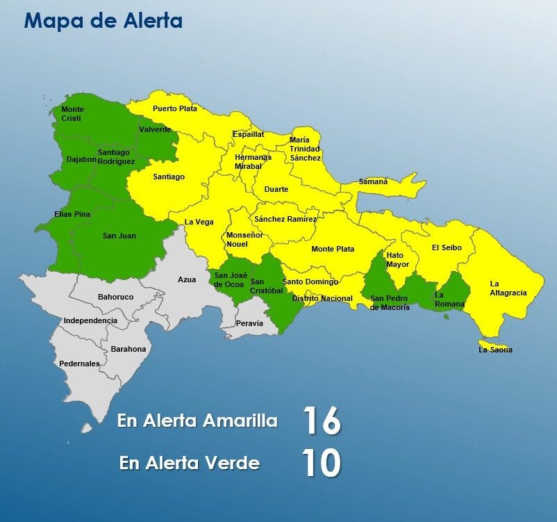 COE incrementa a 16 las provincias en alerta amarilla
