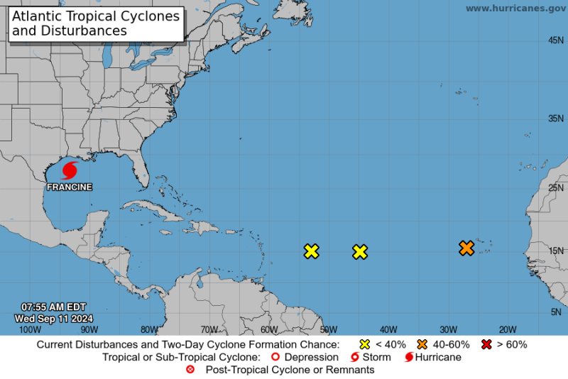 Huracán Francine se intensifica a categoría 1 en el Golfo de México