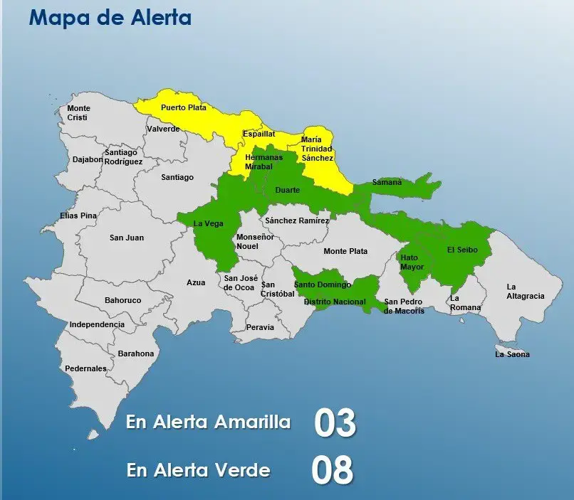 COE mantiene alerta amarilla en tres provincias y verde en ocho por condiciones meteorológicas